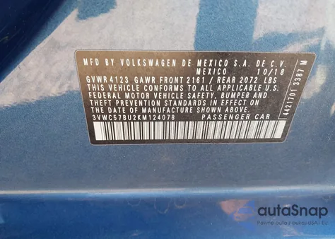 2019 Volkswagen Jetta 1.4T R-Line/1.4T S/1.4T Se из США, поврежденный, VIN 3VWC57BU2KM124078